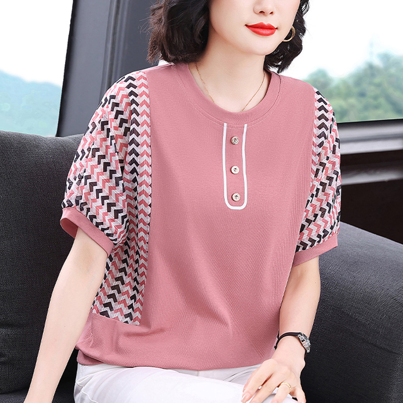妈妈夏装2026新款纯棉短袖t恤女中老年宽松大码半袖汗衫洋气上衣