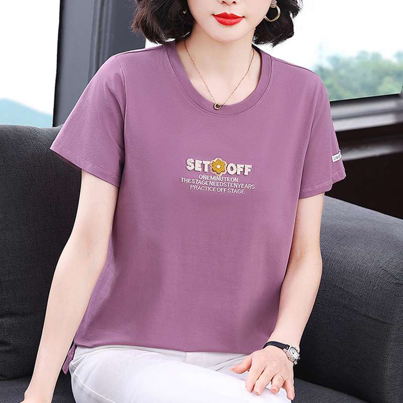 妈妈夏装2025新款纯棉短袖t恤女中老年宽松大码半袖汗衫减龄上衣