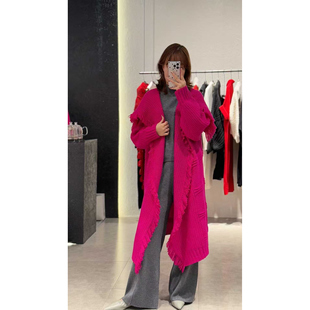 2025新款 欧货时尚 女秋冬装 开衫 毛边斗篷披肩外套 气质大翻领针织衫