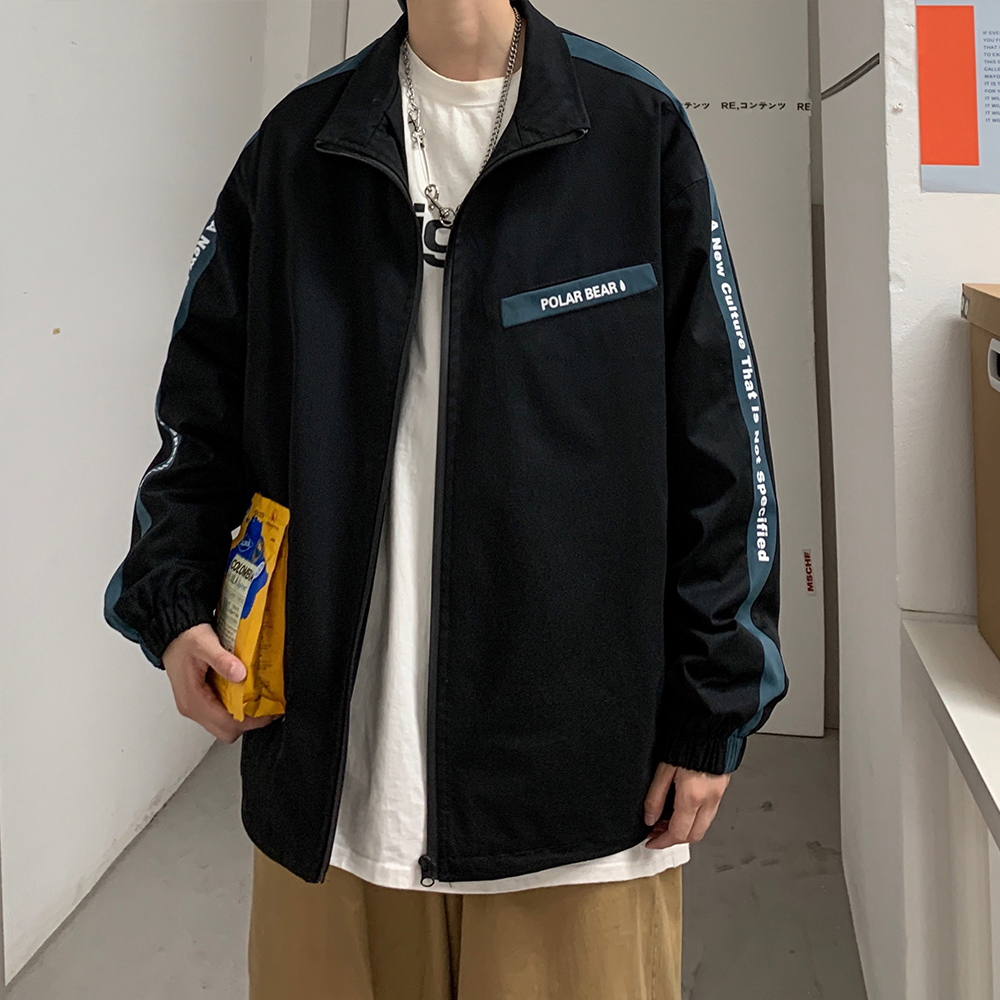 College fashion stitching large jacket men's new men's contrast jacket with loose collar