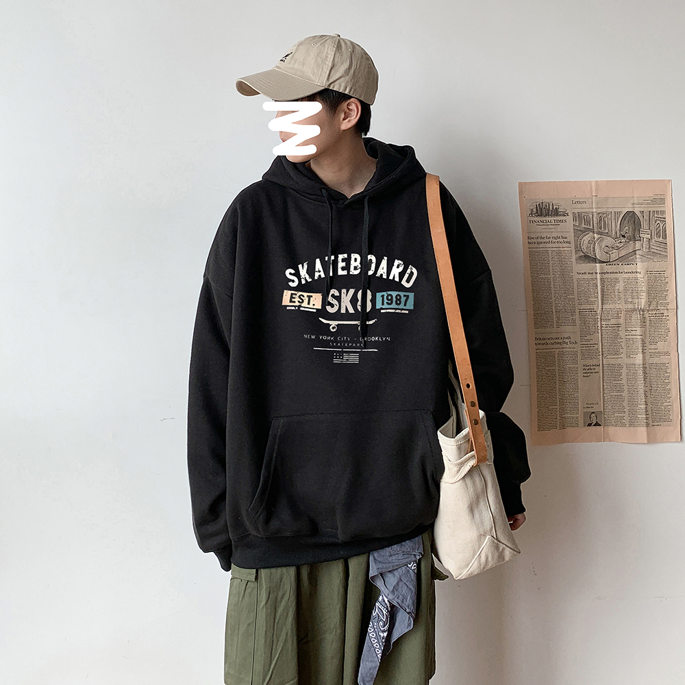 Hong Kong style new letter printing casual top drawstring Pullover Hooded Sweater