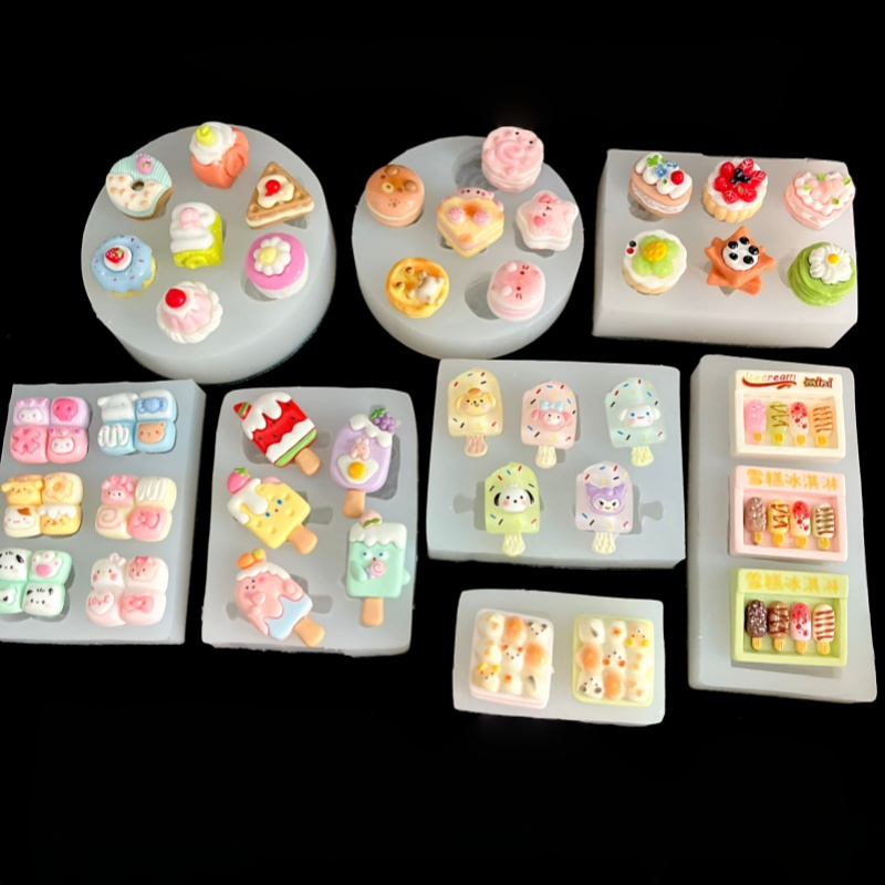 迷你食玩小蛋糕甜甜圈冰淇淋翻糖粘土滴胶捏捏乐硅胶模具