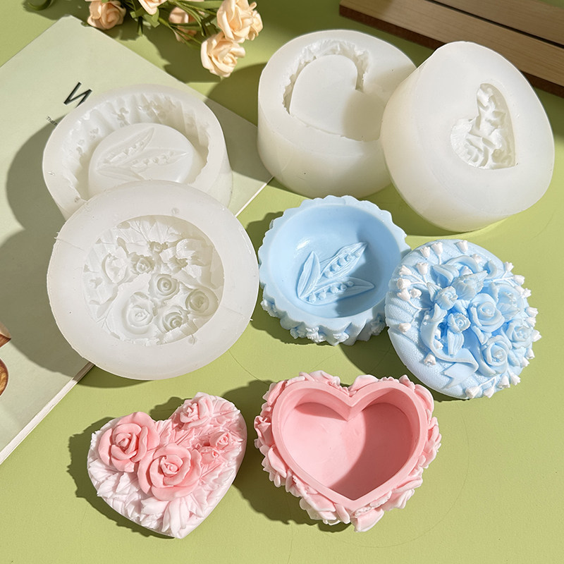 硅胶爱心玫瑰花铃兰收纳模具diy