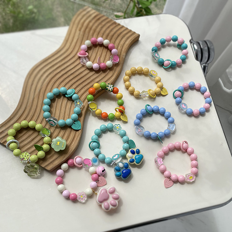多多乐手工糖果色手环挂件亚克力串珠钥匙扣装饰彩色爱心手机挂绳