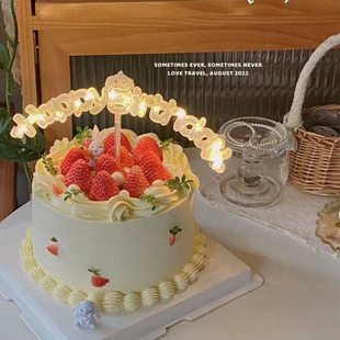 网红生日快乐Happy birthday字母发光灯皇冠灯蛋糕装饰摆件小兔子