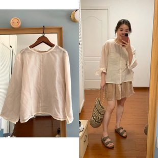 套头衬衫 开叉罩衫 慵懒宽松镂空小方格长袖 DecemberRush