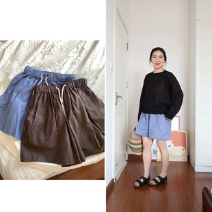 休闲宽松抽绳松紧腰阔腿短裤 DecemberRush 夏季 衩 周末大裤