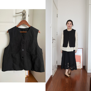 DecemberRush 简约通勤复古知识分子黑色马甲马夹