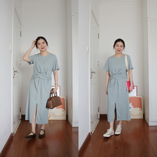 圆领连衣裙 简约气质小众直筒显瘦绑带短袖 DecemberRush 夏季