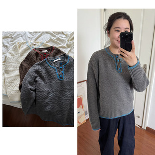 Decemberrush 羊毛毛衣 秋冬三色撞色立体麻花纹圆领长袖