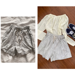 子 抽绳松紧腰条纹柔软休闲阔腿短裤 DecemberRush 主打透气兼舒适