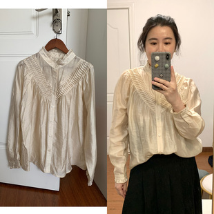 DecemberRush 复古通勤宫廷风花边木耳边领天丝衬衫