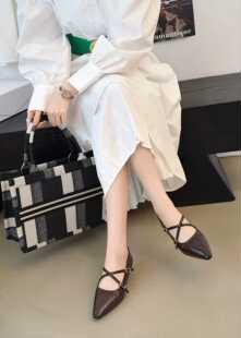 法式优雅尖头玛丽珍鞋女2026春夏新款交叉带细跟单鞋百搭气质通勤
