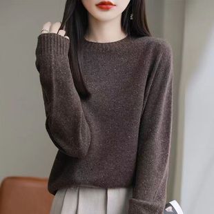 2025秋冬100%纯羊毛衫女圆领宽松套头毛衣短款点子纱厚针织打底衫