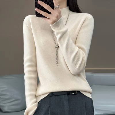 尚暖羊毛套头半高领单穿抽条毛衣