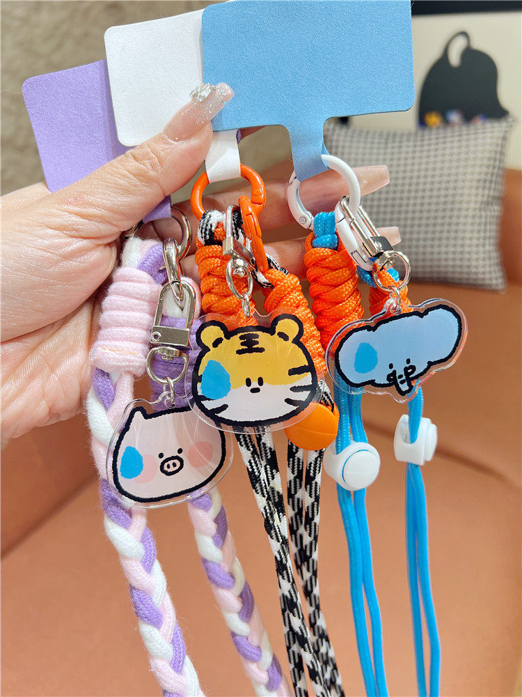 网红炫彩麻花绳编织手机挂绳斜挎可背夹片结实耐用精致挂脖绳男女