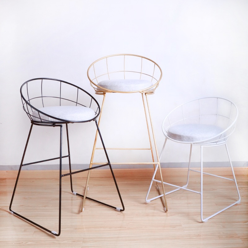 娱乐酒吧椅铁艺吧椅金色高脚凳现代餐椅金属铁线复古创意家用椅子