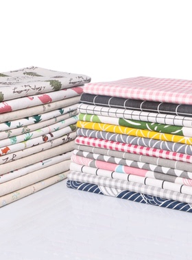 棉麻布料印花亚麻面料手工DIY格子桌布ins风网红田园风格背景布头