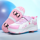 变形飞行鞋 特惠秋冬新款 学生四轮滑轮鞋 女童轮滑鞋 儿童皮面暴走鞋