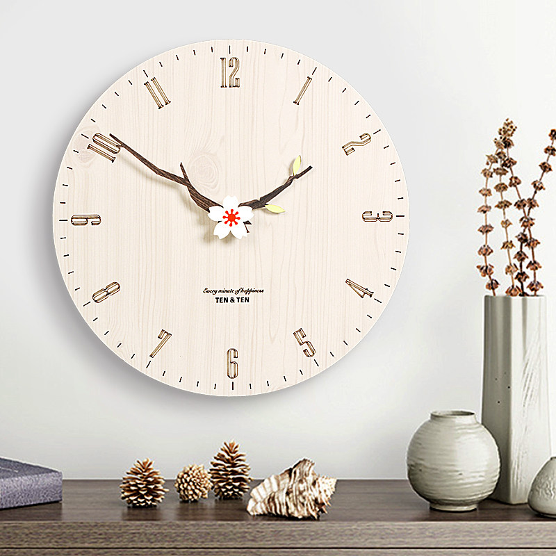 创意钟表 客厅 卧室简约个性静音现代木纹时钟装饰石英钟北欧挂钟