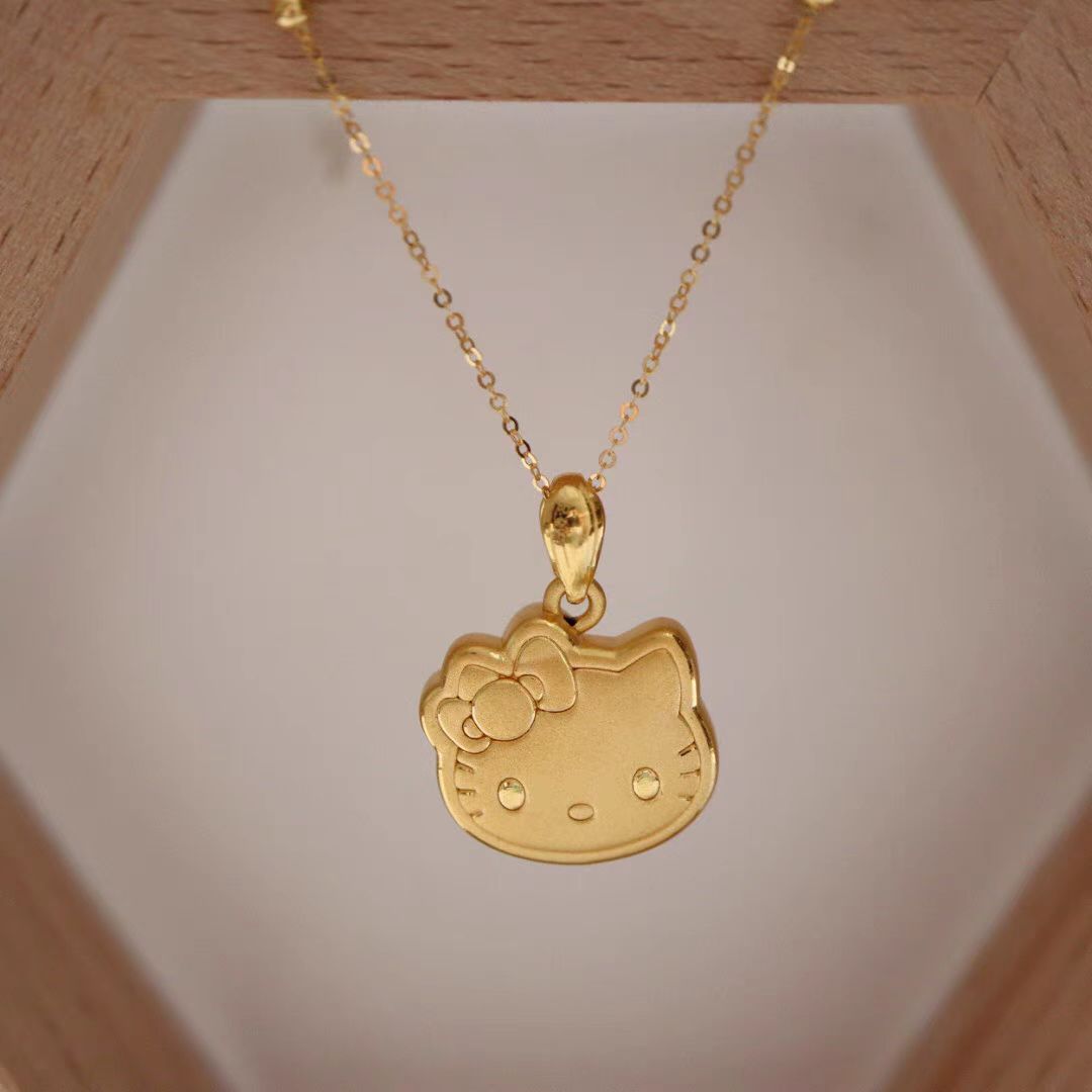 黄金hellokitty双面吊坠足金凯蒂猫饼干卡通挂坠项链送女友礼物