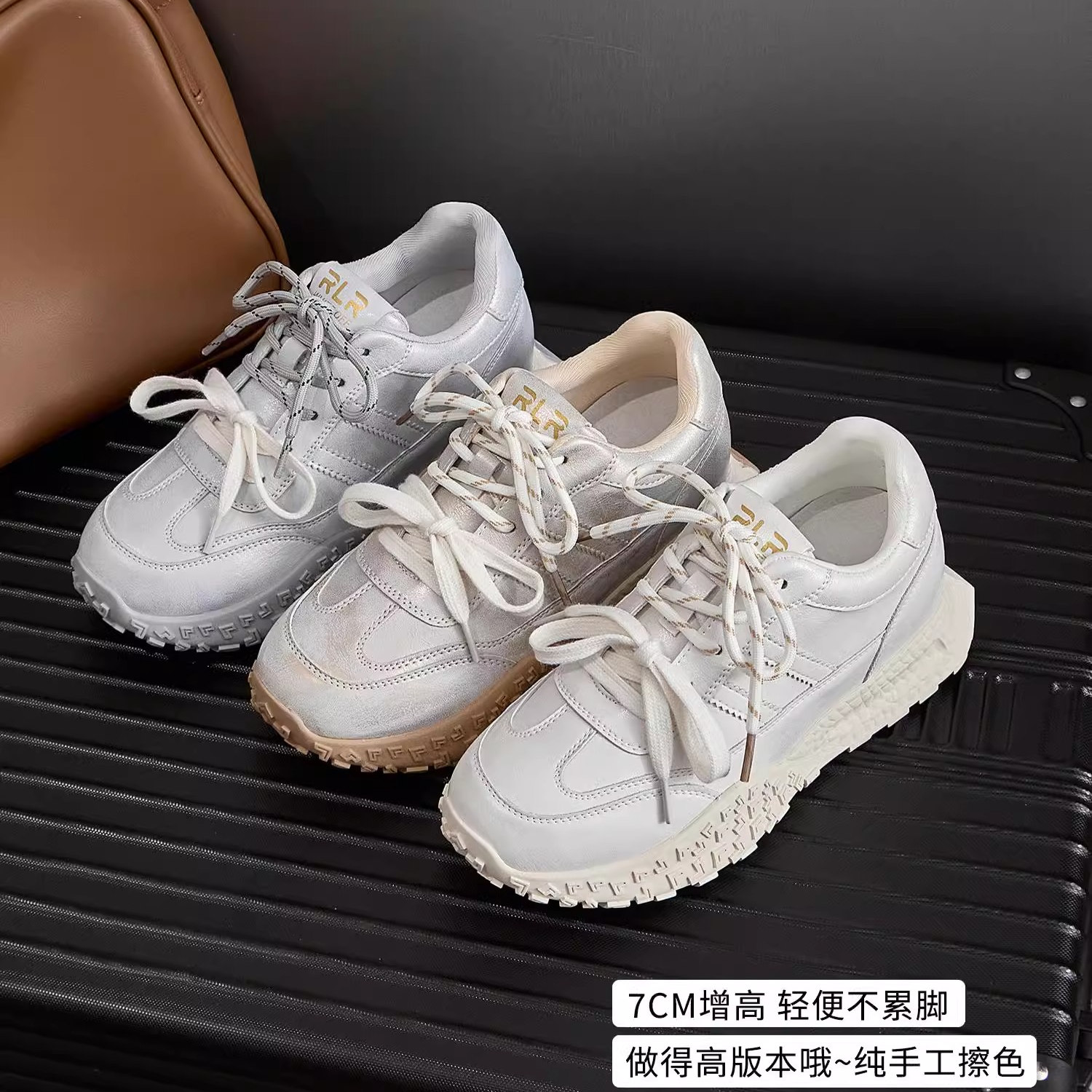 品牌7CM内增高真皮德训鞋女