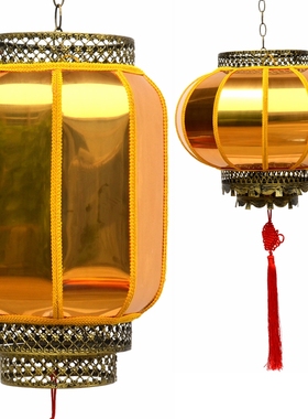 金色灯笼金黄色反光发光户外防水防晒中式仿古PVC定做圆吊灯宫灯