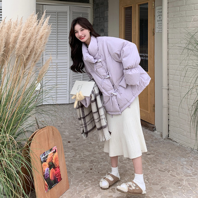 紫色牛角扣羽绒服女2025新款秋冬白鸭绒短款小个子加厚学生学院风