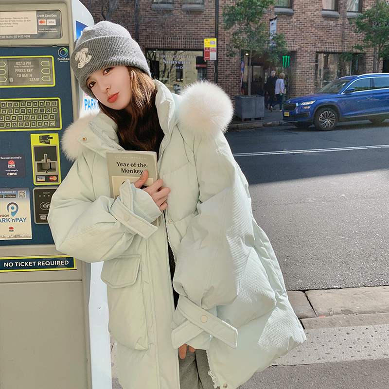 独特超好看奶fufu糖果浅绿色羽绒服女冬小众设计多巴胺中长款外套