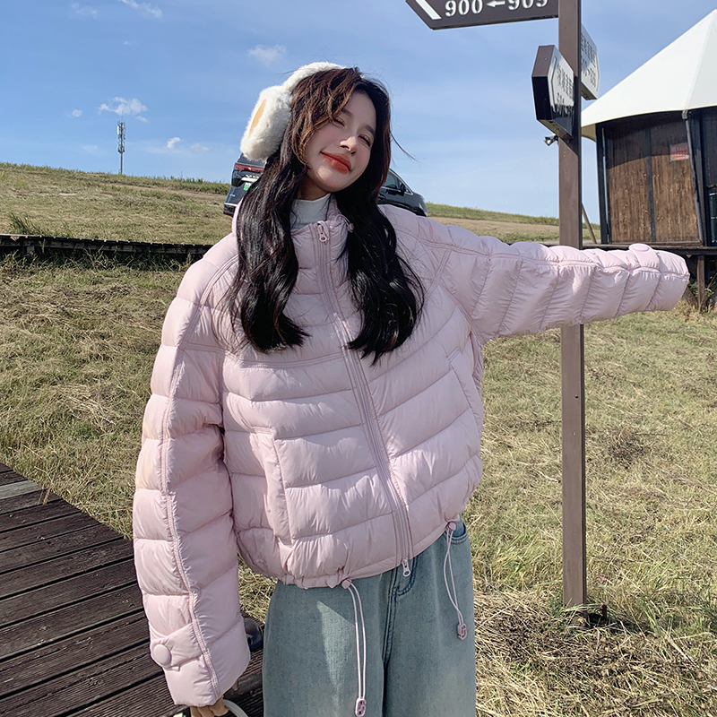 粉色短款立领排骨羽绒服女2025冬季超好看韩系轻薄90白鸭绒外套
