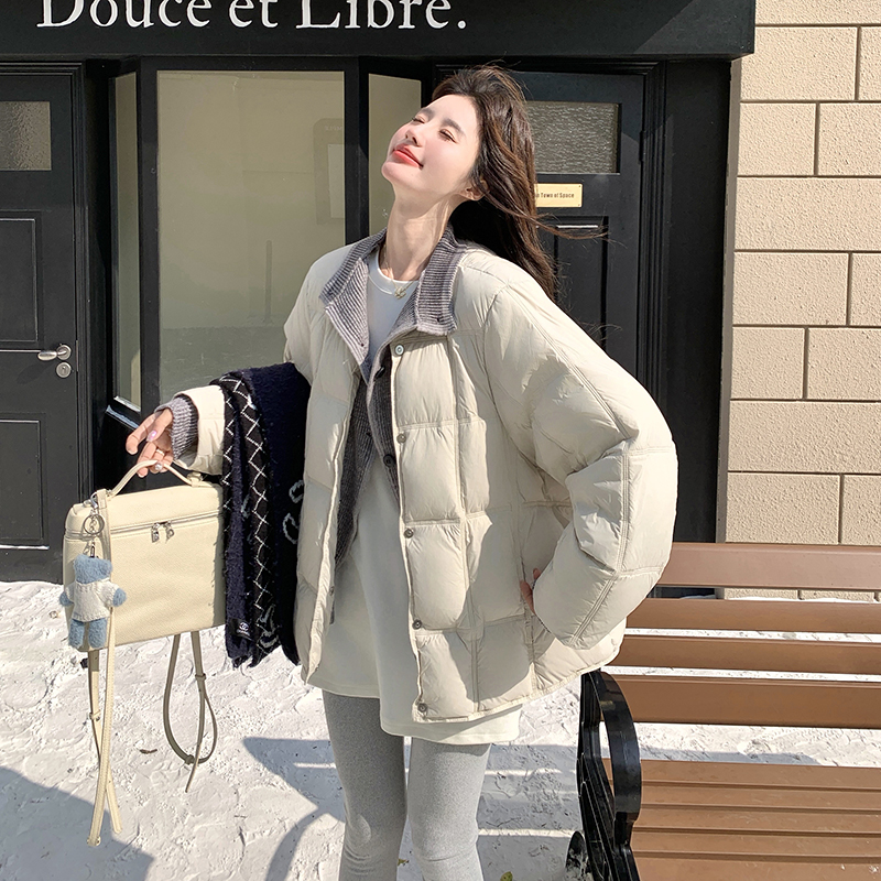 米白色针织拼接羽绒服女2025冬季新款超好看设计感90白鸭绒厚外套