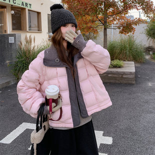 韩系针织拼接两面穿羽绒服外套女冬今年新款工装风俏皮减龄白鸭绒