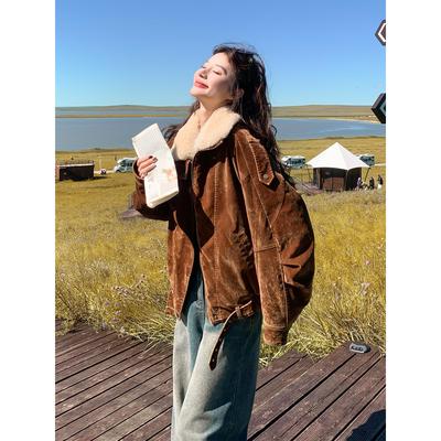 棕色美拉德覆古麂皮绒羽绒服女2025冬季洋气时髦90白鸭绒加厚外套