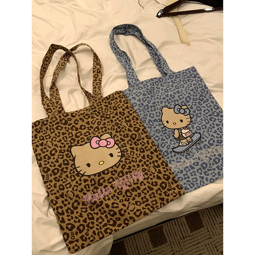 【NYE】黑皮蝴蝶结猫咪烫钻托特包女士帆布大容量单肩包购物袋