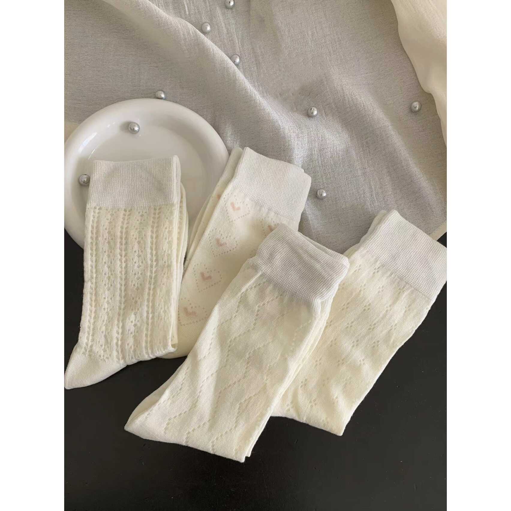 镂空可爱网眼日系4双装中筒袜NYE