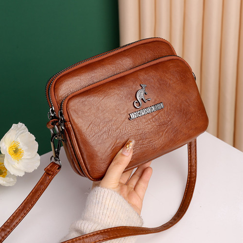 软皮真皮单肩多层斜挎包腰包百搭