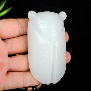 天然和田玉白玉籽料一鸣惊人玉蝉挂件手把件玉知了腰缠万贯把玩件