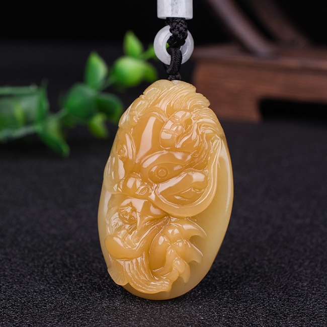 天然新疆和田玉糖料玉龙吊坠霸气生肖龙挂件玉项链坠玉器挂件玉坠