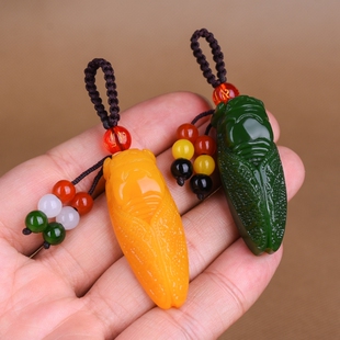 和田玉知了钥匙扣挂件一鸣惊人玉坠天然玉石玉蝉玉知了腰缠万贯