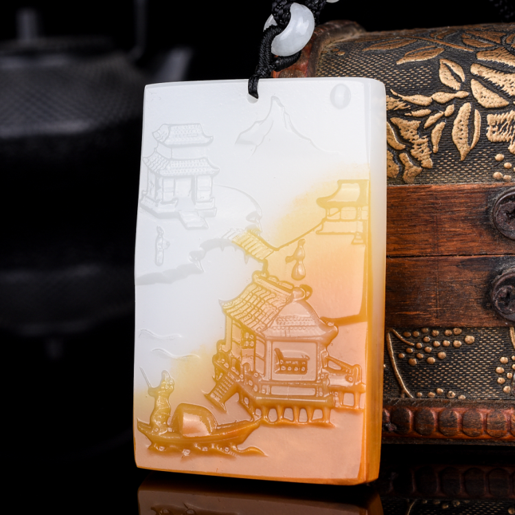 天然和田玉羊脂级白玉山水玉牌吊坠大好河山挂件籽料玉佩玉器项坠