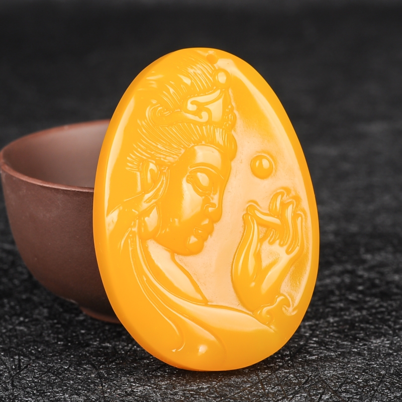 新疆和田玉籽料黄玉观音吊坠观音菩萨挂件玉牌佛公项链玉坠平安牌