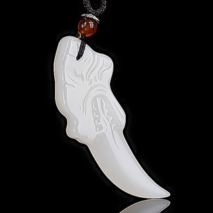 天然和田玉狼牙吊坠男士项链霸气玉石挂坠男生女款个性潮人饰品