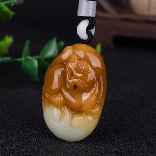 天然新疆和田玉糖料麒麟如意吊坠瑞兽麒麟挂件吉祥如意项链坠玉器