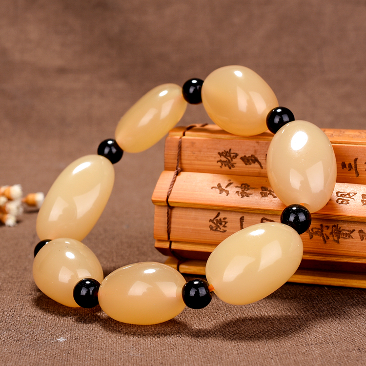 天然新疆和田玉黄玉籽料原石手链男款玉石手串手排女士玉链玉器