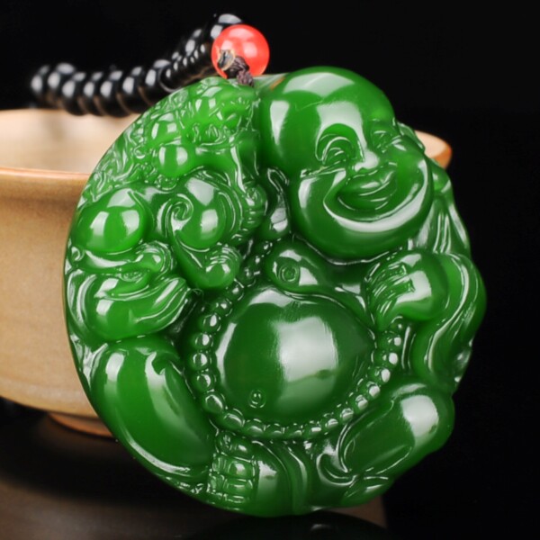 和田玉碧玉佛公吊坠女弥勒佛正品玉石玉坠毛衣链碧玉挂件笑口常开