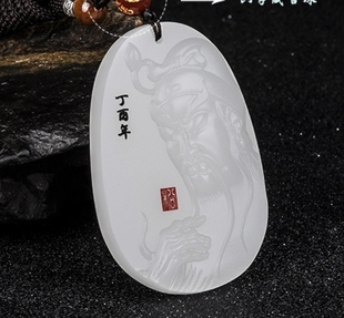 玉关公吊坠男款霸气和田白玉关公牌子项链玉佩和田玉牌玉石玉吊坠