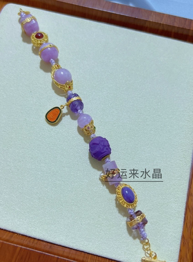 925古法银紫气东来紫水晶桶珠紫锂辉葫芦方糖老型珠成品多宝手链