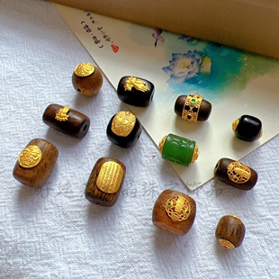 925古法银度母佛手莲花和田碧玉沉香檀木文玩项手链diy配饰件珠子