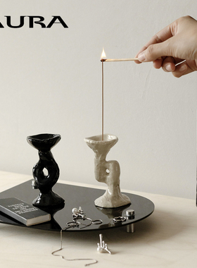 AURA北欧中古香托小众艺术香座香插雕塑原创设计香薰侘寂风摆件