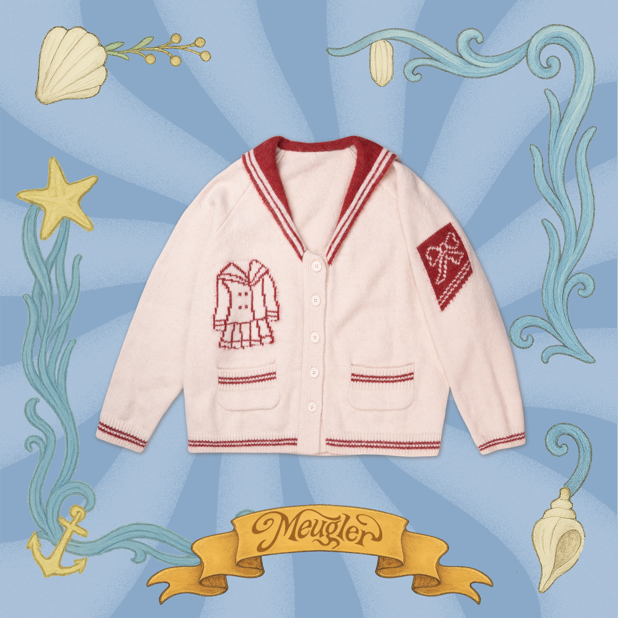 Meugler牛稠岛童话剧场 大剪刀水手服图案撞色海军领针织毛衣外套,女装/女士精品,毛衣,淘宝优惠券,粉丝福利购,淘宝优惠卷